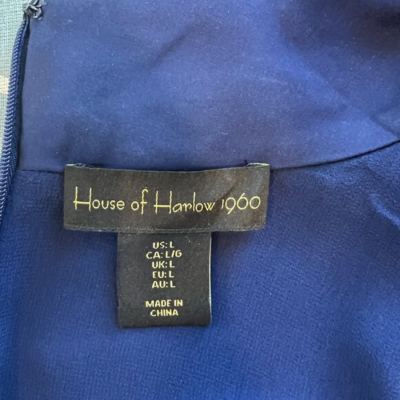 House of Harlow 1960 navy satin drape neck sleeveless blouse womens large - Picture 4 of 8